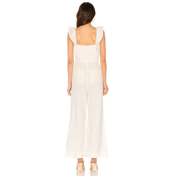 Free People Sun Valley Jumpsuit Womens Sz 2 White Sleeveless Cotton Denim Ruffle - Picture 6 of 16